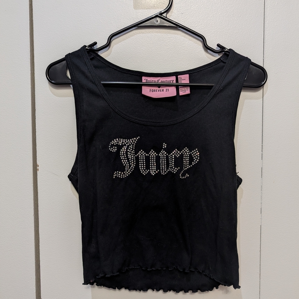 Juicy Couture X Forever 21 Short Black Tank Top with Rhinestone Juicy Logo Y2K